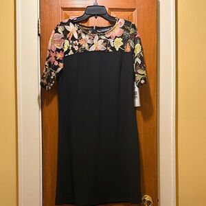 Floral Embroidered Black Dress NWT